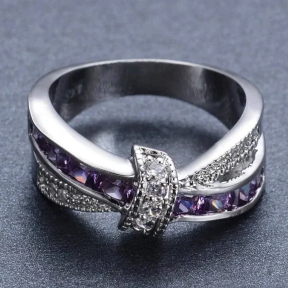 NEW S925 Amethyst Crossover Ring - Picture 2 of 6